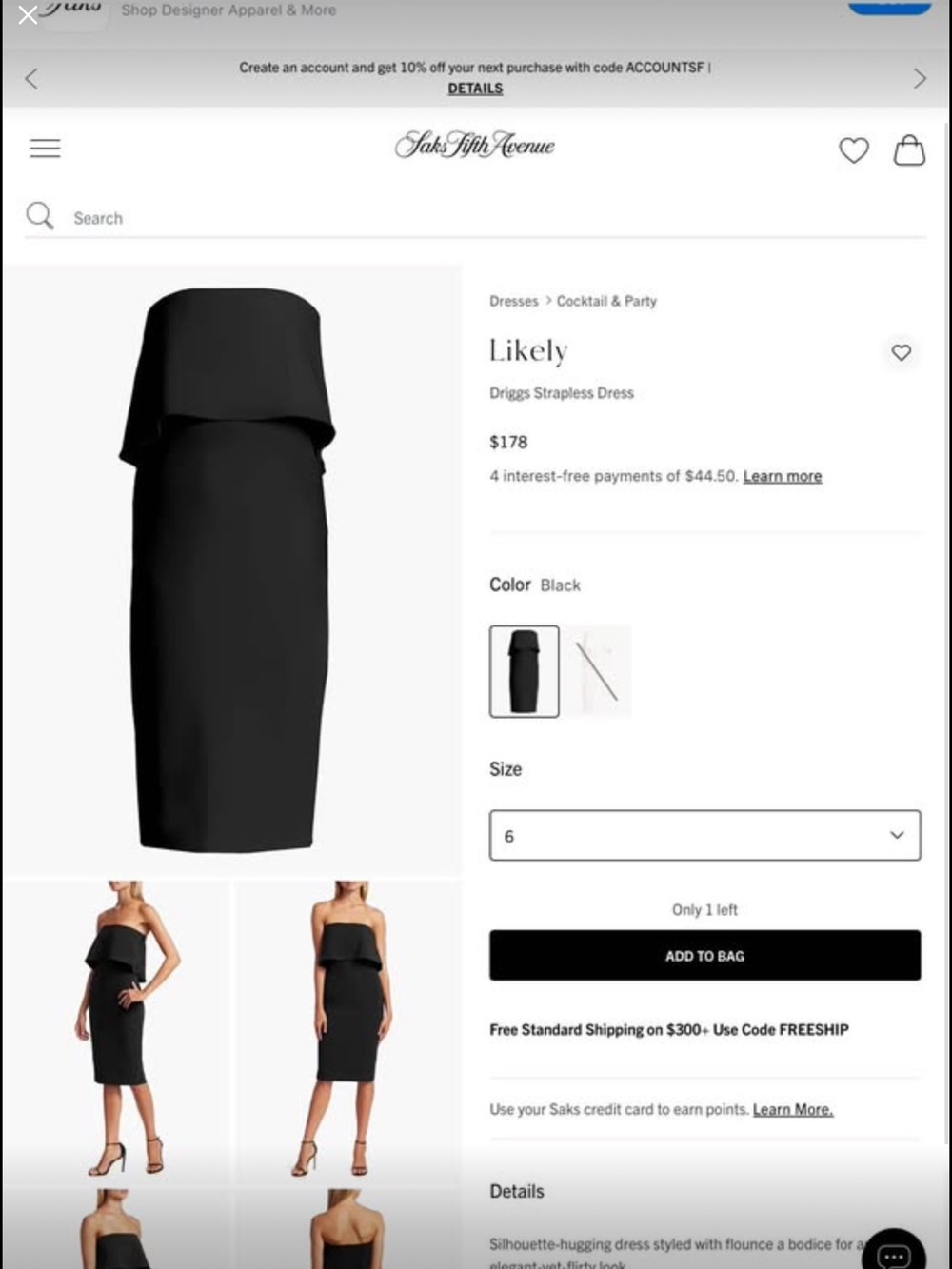 Likely Black Strapless Midi Dress with Flounce Bodice